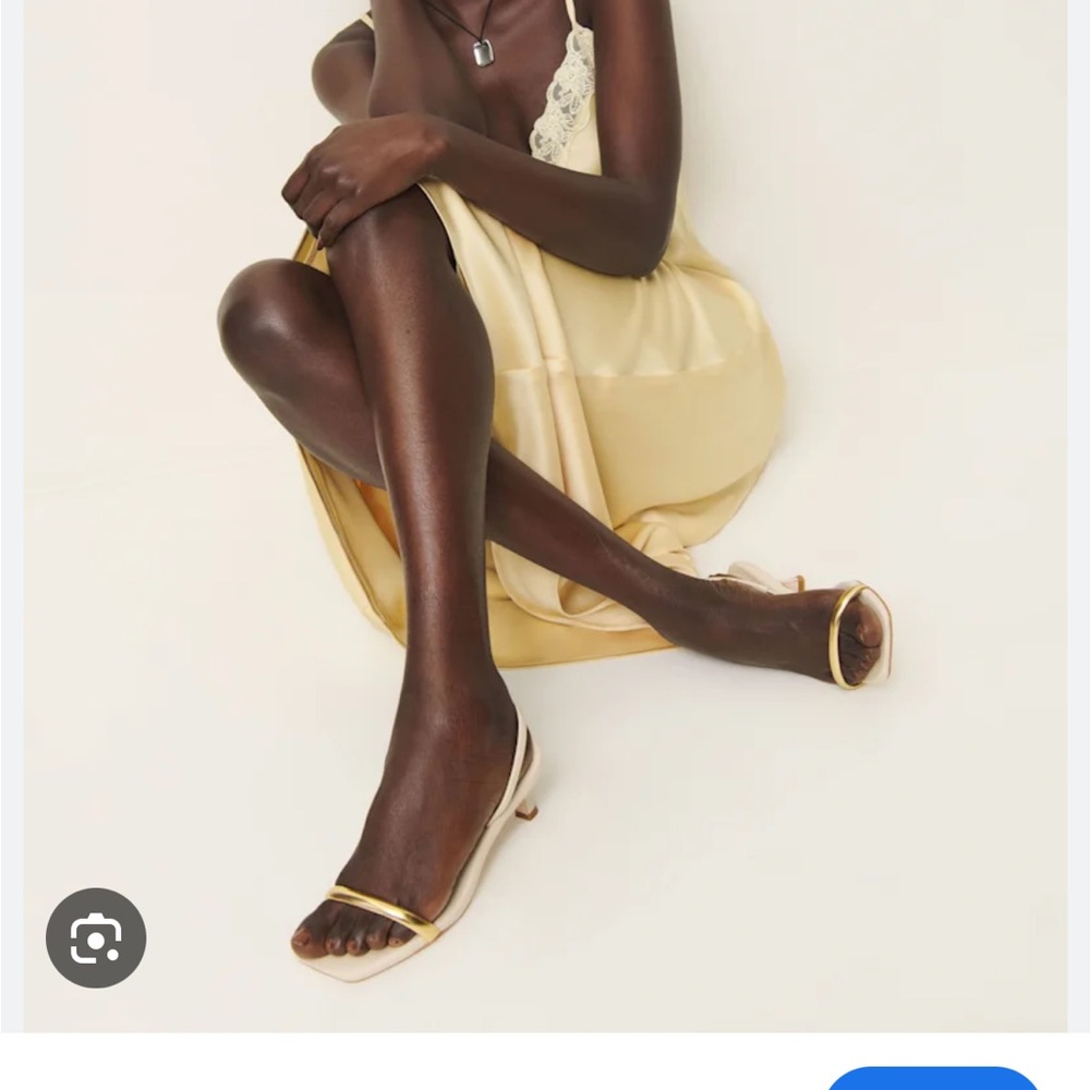 Reformation Ivory Slingback Heels with Gold Straps - Picture 2 of 6